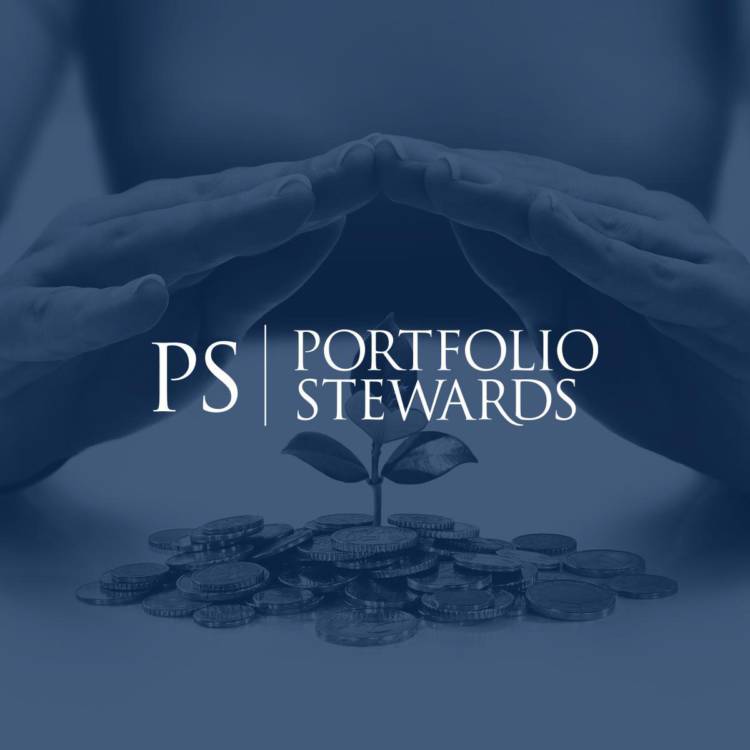 Hands protecting coins with a plant with the Portfolio Stewards logo overlaid
